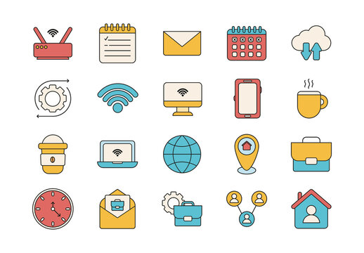Colorful Business Technology Office Tools Icons Set