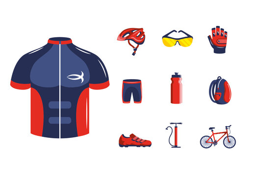 Red And Blue Cycling Tools Sport Rider Icons Set