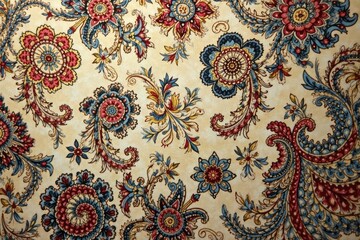 Classic paisley print, muted earth tones, soft focus, paisley, muted