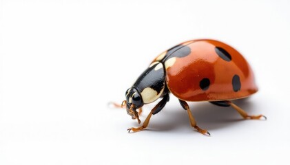 Fototapeta premium Close-up of a single ladybug on white background, arthropod, detail