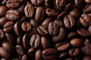 Naklejka premium Aromatic arabica coffee beans background with rich, deep brown color palette