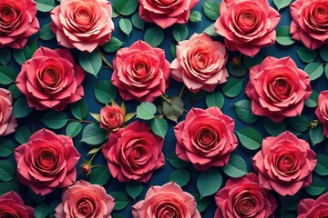 Naklejka premium Intricate blooming rose pattern, repeating elegantly , wedding, style, petals