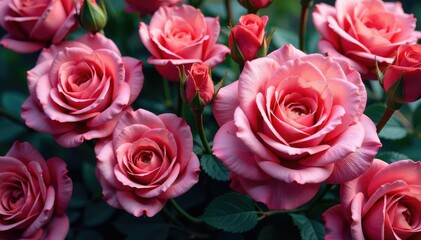 Fototapeta premium Intricate blooming roses, densely packed, vibrant hues , garden, pretty