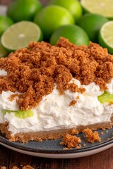 Delectable slice of key lime pie with whipped topping and graham cracker crust