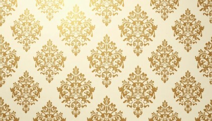 Intricate floral damask pattern in elegant beige and gold tones , wallpaper design, brocade, motif