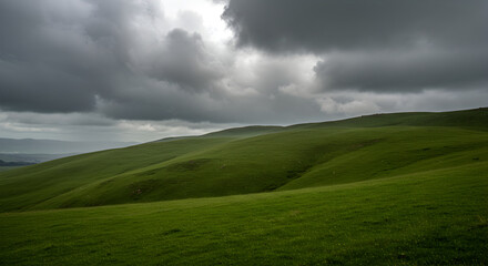 Fototapeta premium Dramatic Skies Over Lush Green Hills Landscape In Ireland Scenery