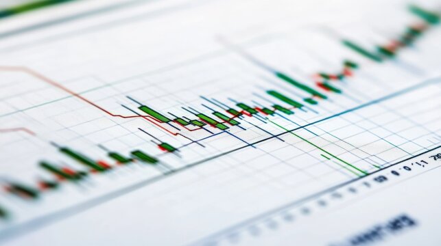 Detailed Financial Chart with Multiple Data Points and Colorful Trendlines on White Background