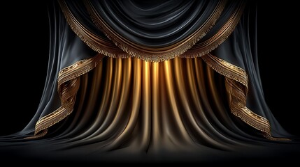 A black and gold abstract royal backdrop with shimmering metallic lines forming crown-like shapes and ornamental arcs, subtle embossed textures
