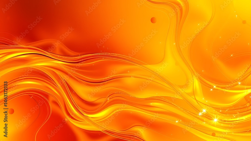 Canvas Prints abstract orange and yellow swirling waves with glowing particles and bright gradient