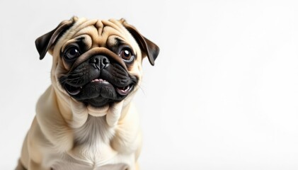 Obraz premium Pug with endearing expression, isolated white backdrop Close-up shot , expression, face, eyes