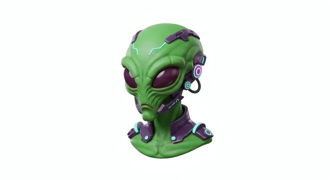 robotic alien green on white background