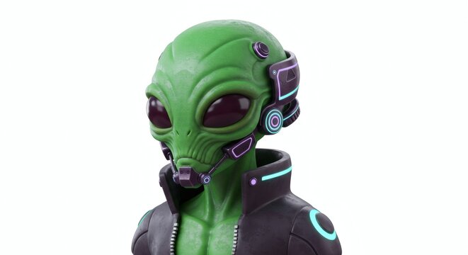 robotic alien green on white background