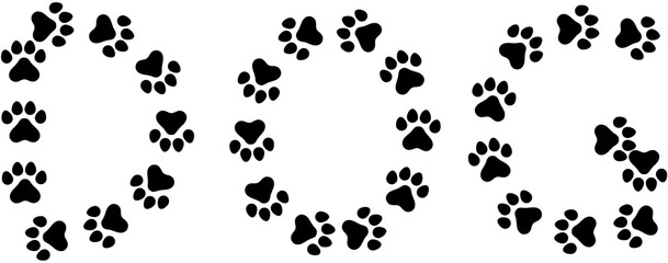 犬の足跡と文字のセット
