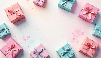 Subtle pastel gift box pattern, watercolor effect, fabric, pastel, gift