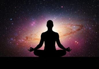 Meditation silhouette against galaxy