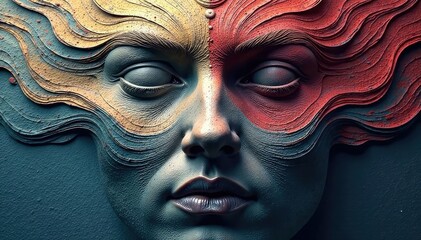 Symmetrical lines etched on a smooth surface mimicking a face , visual pattern, image, digital