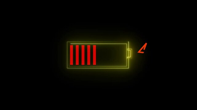 Abstract sign of the neon battery charging animation
Important information, Graphic Animation of Floating Battery on the digital grid are being fully charged,green energy battery full charged eco frie