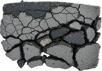 Broken asphalt pieces close up view