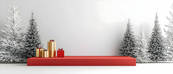 Christmas Decor With Red Podium And Gift Boxes
