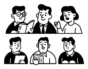 Three Characters Engaged in Conversation and Reading Illustration