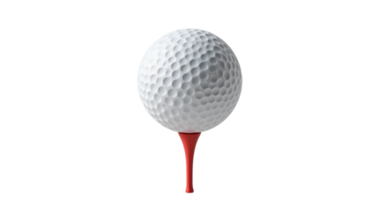 Golf ball on tee close up shot for sport equipment and recreation course game isolated on black background on transparent background