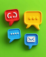 Fototapeta premium A group of four different shaped plastic chat bubbles with the words 