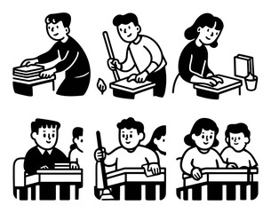 Cartoon Doodles of People Working and Engaging in Various Activities