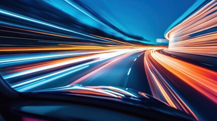 Hyperspeed travel through time and space with vibrant light trails effect