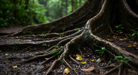 Mystical Roots Of An Ancient Tree In The Tropical Rainforest