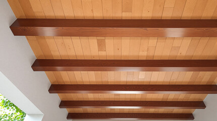 Wooden beams create a warm, rustic ceiling.