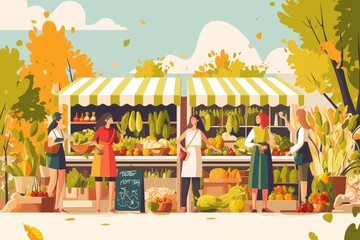 Obraz premium Farmers market infographic showcasing seasonal produce, fresh fruits and vegetables for each season.