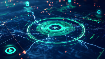 Digital Radar Interface Displaying Dynamic Target Tracking and Detection Visualization