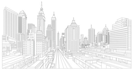 Fototapeta premium Sketch of city skyline isolated on white background