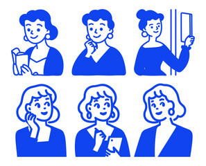 Cartoon Doodle Illustrations of Women with Various Expressions and Actions