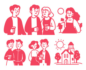 Vibrant Cartoon Doodle of Friends Enjoying Drinks in a Bright Setting