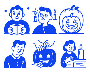 Cartoon Doodles of People Engaging in Fun Halloween Activities
