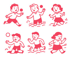 Whimsical Cartoon Doodles of Children Playing and Having Fun