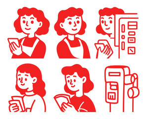 Cartoon Doodle Illustrations of Characters with Technology Devices