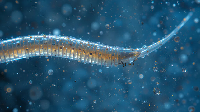 Planarian parasite (flatworm) under microscope view.