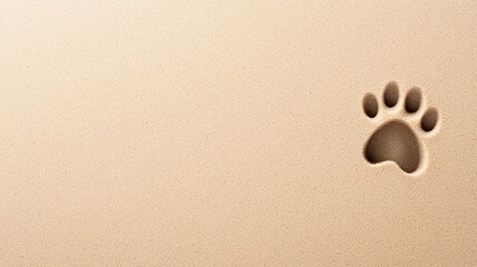 A single animal paw print is pressed into smooth, light-colored sand, creating a simple and natural scene.
