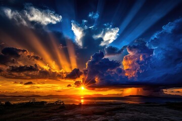 A Spectacular Dance of Light and Shadow Sunbeams Bursting Through the Clouds