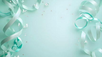 Birthday celebration with pastel balloons and confetti mint green party background joyful atmosphere