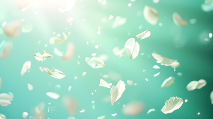 Pastel birthday celebration with confetti and balloons mint green party background joyful atmosphere