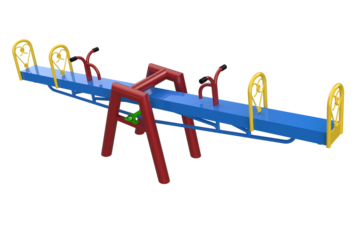 Colorful Teeter-Totter for Children's Play Area Fun and Interactive Seesaw for Multiple Children Outdoor Playground Equipment: Four-Seat Seesaw Blue and Red Cheerful on a Transparent Background PNG