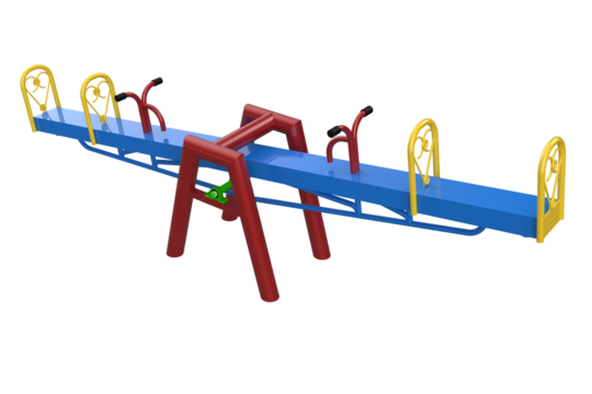 Colorful Teeter-Totter for Children's Play Area Fun and Interactive Seesaw for Multiple Children Outdoor Playground Equipment: Four-Seat Seesaw Blue and Red Cheerful on a Transparent Background PNG
