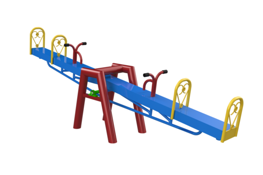 Colorful Teeter-Totter for Children's Play Area Fun and Interactive Seesaw for Multiple Children Outdoor Playground Equipment: Four-Seat Seesaw Blue and Red Cheerful on a Transparent Background PNG