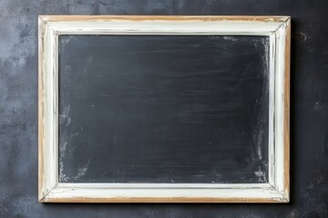 Aged, white-framed chalkboard, blank slate, rustic aesthetic