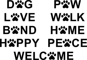 犬の足跡と文字のセット
