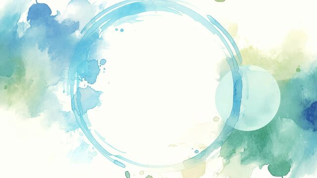 青と緑のグラデーションの丸い水滴のような水彩イラスト背景