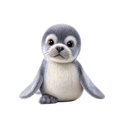 Obraz premium Adorable Cloth Soft Fabric Stuffed Seal Doll Sitting on a Black Background for Your Home Decor